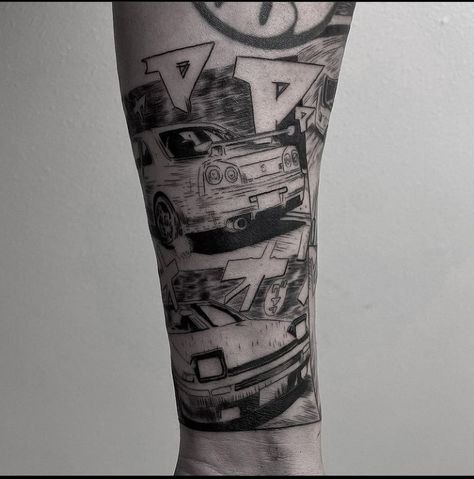 Initial D Tattoo Ideas, Drift Tattoo Ideas, Initial D Tattoo Anime, Japanese Car Tattoo, Supra Tattoo, Jdm Tattoo, Drift Tattoo, Initial D Tattoo, Mangas Tattoo