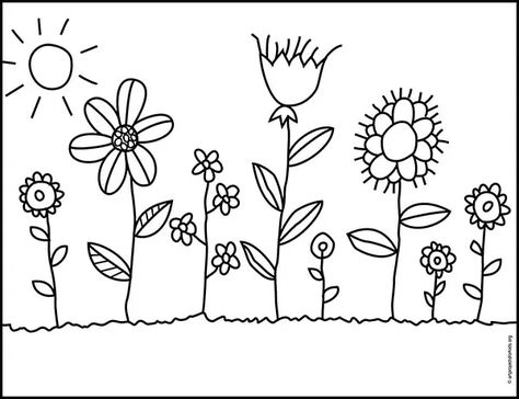 Easy How to Draw Simple Flowers Tutorial and Simple Flowers Coloring Page · Art Projects for Kids Draw Simple Flowers, Simple Flower Drawing, Kids Canvas Painting, Flowers Simple, Flowers Coloring, Flowers Tutorial, Kids Canvas, Floral Drawing, Doodle Lettering