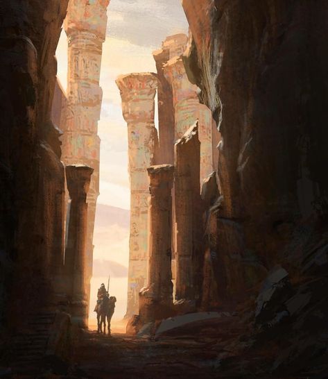 ArtStation - Exploring Ruins, Raphael Lacoste Desert Ruins, Desert Landscape Art, Dark Sun, Landscape Concept, Fantasy Places, Fantasy Setting, Matte Painting, Fantasy Art Landscapes, Fantasy Concept Art