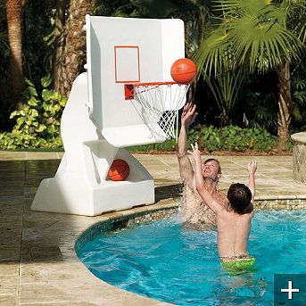 swimming pool basketball from Frontgate Water Volleyball, Swimming Pool Games, Pool Basketball, Poolside Decor, Pool Storage, Pool Stuff, Swimming Pool Toys, Swimming Pool House, Cool Swimming Pools