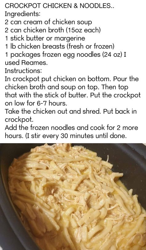 Crockpot Chicken And Frozen Noodles, Frozen Noodles And Chicken, Crock Pot Chicken N Noodles, Crockpot Recipes Chicken And Noodles, Chicken Noodles Crock Pot Easy, Amish Chicken Noodles, Crock Pot Chicken And Noodles Recipes, Chicken And Gravy Over Egg Noodles, Amish Chicken And Noodles Crockpot