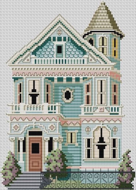 Victorian Cross Stitch, House Victorian, Cross Stitch Houses, Cross Stitch House, Cross Stitch Freebies, Pola Kristik, Needlepoint Stitches, Needlepoint Patterns, Cross Stitch Ideas