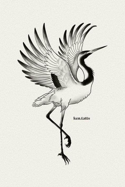 Crane Tattoo Design, Crane Drawing, Heron Tattoo, Small Back Tattoos, Crane Tattoo, Samurai Tattoo Design, Flame Tattoos, Red Ink Tattoos, Geniale Tattoos