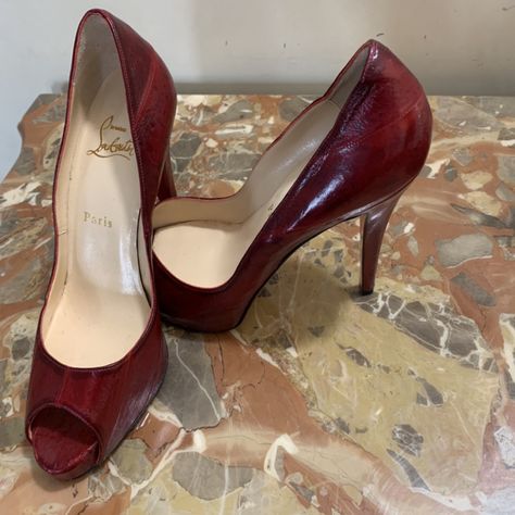 Item 00209 These Beautiful Christian Louboutin Red Exotic Leather Heels Are Brand New And Very Hard To Find! Eel, Exotic, Very Priv, Cl, Rare Red Bottom Louboutin, Louis Vuitton Heels, Christian Louboutin Sandals, Heels Aesthetic, Red Louboutin, Red High Heels, Louboutin Heels, Fancy Shoes, Cute Heels