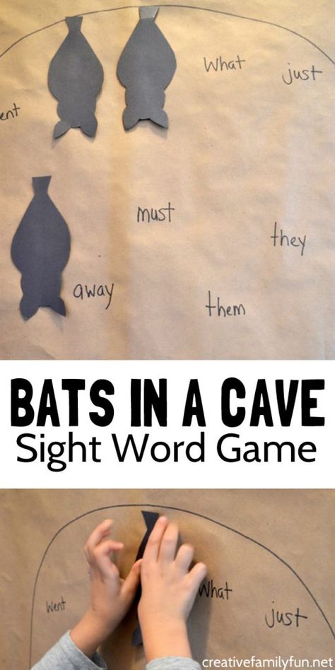 Bats in a Cave: Bat Sight Word Game - Creative Family Fun Bats Kindergarten, Bat Activities, Bats Activities, Early Reading Activities, Insect Activities, Teaching Sight Words, Classroom Transformation, Sight Word Practice, Sight Word Activities