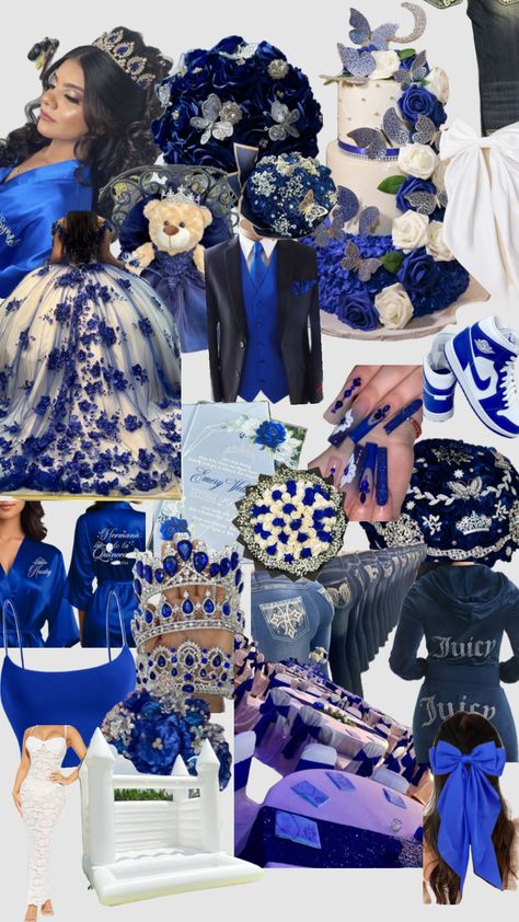 Quinceñera Decoration Ideas, Royal Blue Quinceanera Theme, Blue Quinceanera Theme, Quinceñera Ideas, Royal Blue Quince, Royal Blue Quinceanera, Blue Sweet 16, Xv Dresses, Mexican Quinceanera