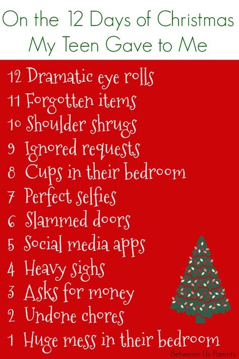 The 12 Days of Christmas with teens - Between Us Parents Top Toys For Girls, 12 Days Of Christmas Song, Handmade Kids Toys, Morning Routine School, Grinch Christmas Party, Parents Christmas, The 12 Days Of Christmas, Dramatic Eyes, Christmas School