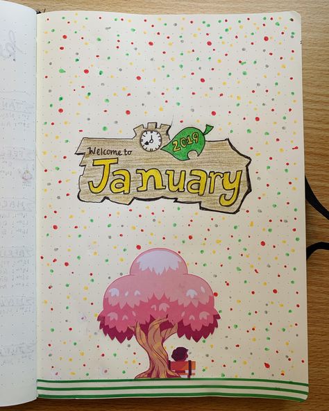 Acnh Notebook, Acnh Journal, Bujo Cover, January Wallpaper, Gym Memes Funny, January Bullet Journal, Ac New Leaf, Bullet Journal Cover Page, Happy Wallpaper