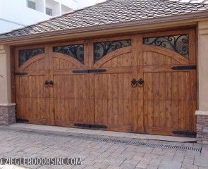 Unique Garage Doors, Custom Wood Garage Doors, Wooden Garage Doors, Custom Garage Doors, Wood Garage, Tuscany Style, Garage Door Styles, Wood Garage Doors, Carriage Doors