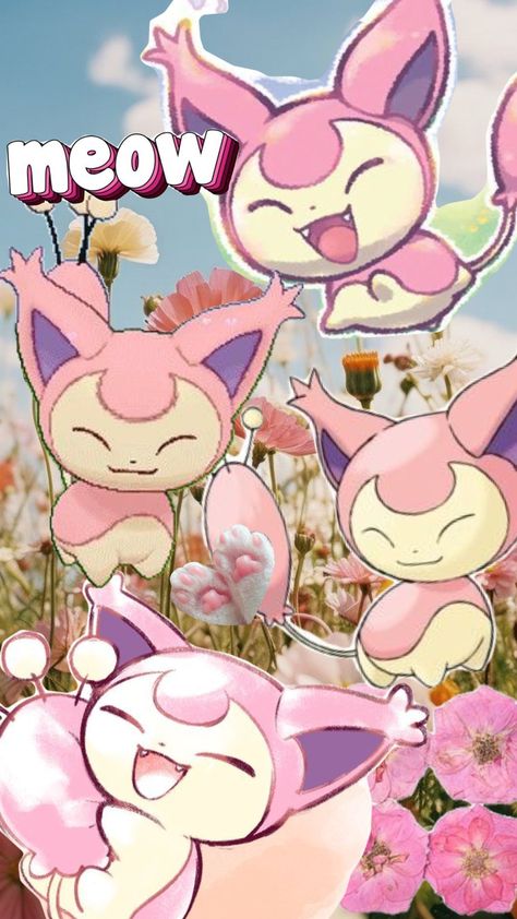 #pokemon #skitty #pokemonaesthetic #flowers #cat #cats #catpokemon Skitty Pokemon, Wallpaper Pokemon, Cat Pokemon, Pokemon Tattoo, Pokemon Art, Cute Art, Pokemon, Flowers, Pink