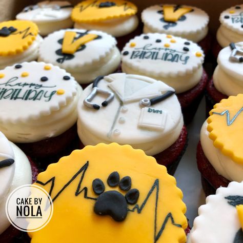 Vet Cupcakes Cake Ideas, Vet Cake, Nurse Cupcakes, Veterinarian Medicine, School Cakes, Frosting Decorating, Decorated Cupcakes, Decorator Frosting, Retirement Ideas