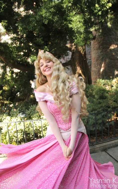 Disneyland Face Characters, Rapunzel Cosplay, Disney Princess Cosplay, Once Upon A Dream, Champagne Evening Dress, Disney Princess Aurora, Disney Face Characters, Real Magic, Pink Evening Dress