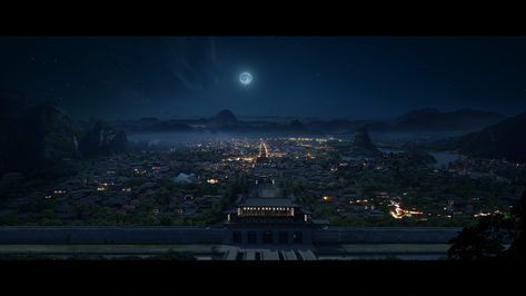 ArtStation - Ancient Chinese city Ancient Chinese City, Chinese Scenery, Chinese Palace, Chinese City, Ancient Chinese Architecture, Dreamy Places, Chinese Illustration, Chinese Temple, Dnd Ideas