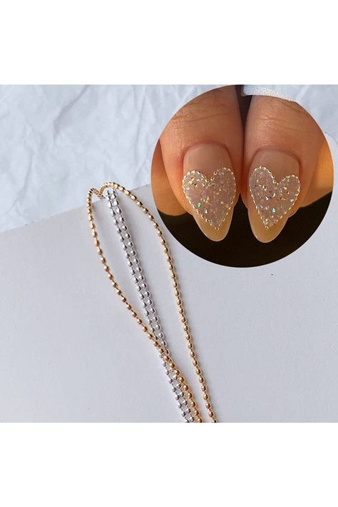 2023 Style Silver Gold 3D Rhinestone Decorations Steel Ball Chain Nail Accessories Nail Chain Rose Pixie Stone Beads Decorations Accessory Metal Steel Ball Chain Nail Art Jewelry (Gold) Nails Brush, Nails Clean, Acrylic Tips, Punk Nails, Nail Art Jewelry, 3d Nail Art, Decoration Accessories, Diy Manicure, Artificial Nails