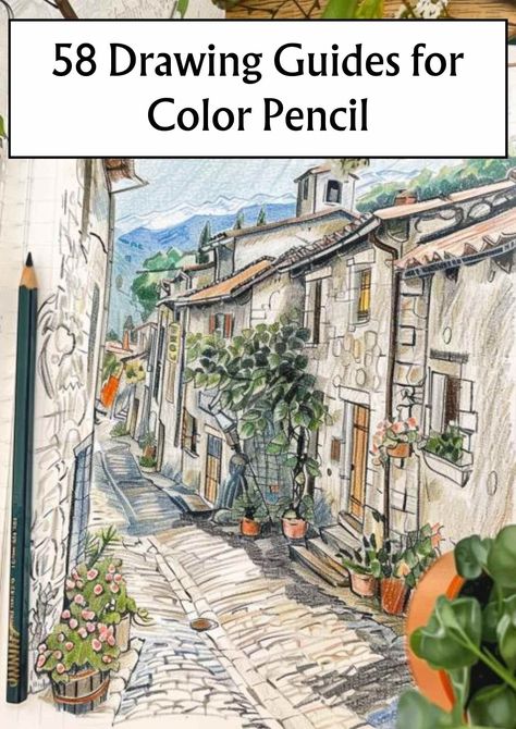 One Color Pencil Drawing, Ink And Colored Pencil Drawings, English Drawings Ideas, Color Pencil Art Tutorial, Colour Pencil Drawing Tutorial, Color Pencil Sketches Sketchbooks, Draw Color Pencil, Colour Pencil Drawing Ideas, Color Pencil Art Drawings