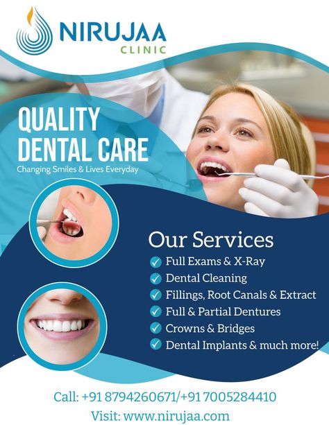 Our Team is dedicated to providing you with the most thorough and advanced dental care. We offer a wide variety of dental services and procedures. To know more, visit us at www.nirujaa.com Book Your Appointment Now: +91 8794260671/+91 7005284410 Dental Pictures, Dental Social Media, Dental Posts, Dental Posters, Dentist Clinic, Dental Photography, Partial Dentures, Christmas Photo Frame, Dental Design