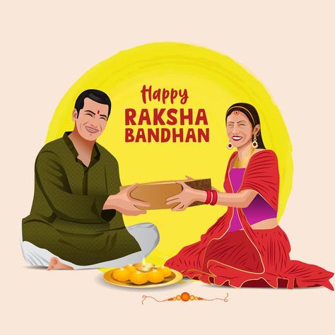 Vector illustration of brother and siste... | Premium Vector #Freepik #vector #background #banner #love #celebration Raksha Bandhan Greetings, Baby Animal Nursery Art, Rakhi Festival, Wedding Caricature, Happy Birthday Png, Happy Raksha Bandhan, Celebration Background, Birthday Png, Happy Rakshabandhan