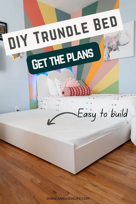 DIY Trundle bed for under a twin bed - detailed tutorial, plans and video. Easy Beginner-friendly project. #anikasdiylife #woodworking How To Make A Trundle Bed Diy, Diy Trundle Bed Frame, Trundle Bed Diy, Trundle Beds Diy, Diy Trundle Bed, Diy Trundle, Trundle Bed Plans, Diy Twin Bed, Diy Loft