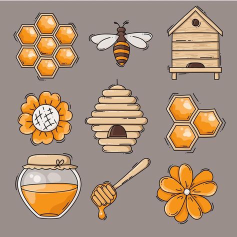 Beehive Drawing, Honeycombs Drawings, Benefits Of Raw Honey, Honey Bee Drawing, Kunst Inspo, Aesthetic Health, Tattoo Health, Bee Drawing, Zestaw Ikon