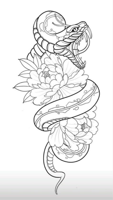 Tattoo Stencil, A Snake, A Drawing, Tattoo Design, Tattoo Ideas, Tattoos, Flowers, Pins, Design