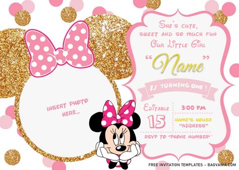 Awesome Pink And Gold Minnie Mouse Birthday Invitation Templates - Editable .Docx #free #freeinvitation2019 #birthday #disney #invitations #invitationtemplates Free Minnie Mouse Invitations, Pink Invitations Template, Minnie Mouse Birthday Dress, Minnie Mouse Template, Minnie Birthday Invitations, Minnie Invitations, Minnie Mouse Invitation, Pink And Gold Invitations, Balloon Pillars