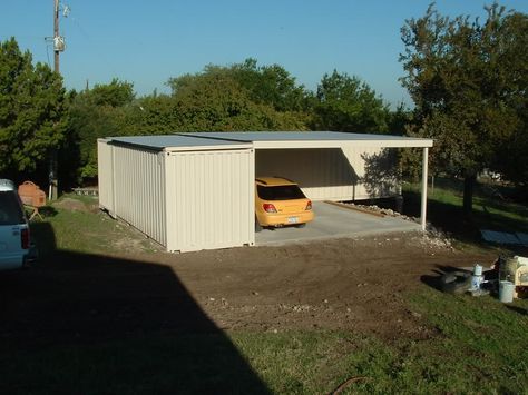 Shipping containers garage Shipping Container With Carport, Storage Container Garage, Shipping Container Garage Workshop, Shipping Container Carport, Container Carport, Shipping Container Garage, Container Garage, Shipping Container Sheds, Shipping Container Buildings