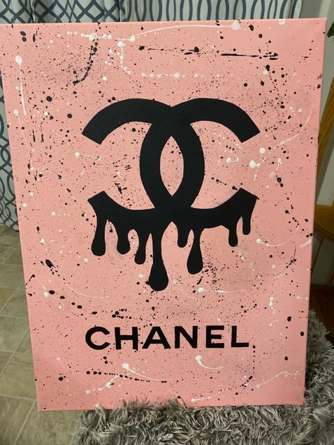 Painting Ideas On Canvas Designer Brands, Chanel Painting Ideas, Chanel Painting Canvases, Boujee Canvas Painting, Boujee Painting Ideas On Canvas, Chanel Canvas Painting, Baddie Canvas Painting Ideas, Bratz Paintings Canvas, Boujee Paintings