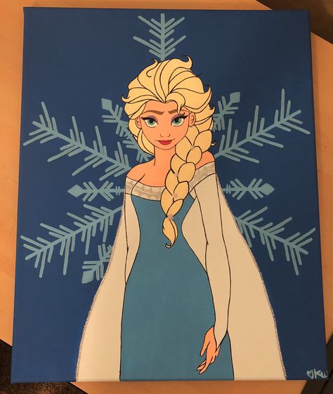 Elsa Canvas Painting, Cinderella Canvas Painting, Frozen Acrylic Painting, Frozen Painting Ideas, Disney Princess Canvas Painting, Frozen Canvas Painting, Elsa Painting, Frozen Canvas, Frozen Painting