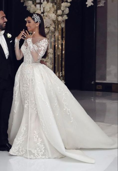 #USA Latina Wedding Dress Mexico, Detachable Train Wedding Dress Ball Gowns, Long Sleeve Mermaid Wedding Dress With Detachable Train, Cold Wedding Dress, Long Sleeve Wedding Dress With Overskirt, Wedding Dress Two In One, Wedding Dress Latina, Wedding Dress With Over Skirt, Latina Wedding Dress