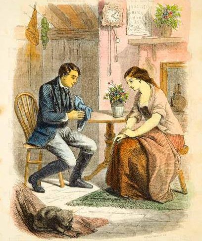 The Proposal, 1862. The Proposal, Marriage Proposal, Proposal Engagement, House Museum, Wood Engraving, Marriage Proposals, Color Grading, Water Damage, Fashion Plates