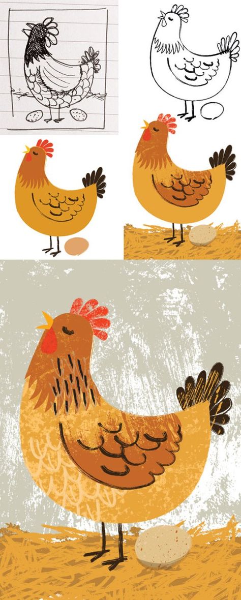 Cute Hen Illustration, Chicken Art Projects For Kids, Hen Doodle, Hen Drawing For Kids, Chicken Doodle Drawing, Easter Art Kids, Hen Drawing, Hen Illustration, Hen Art