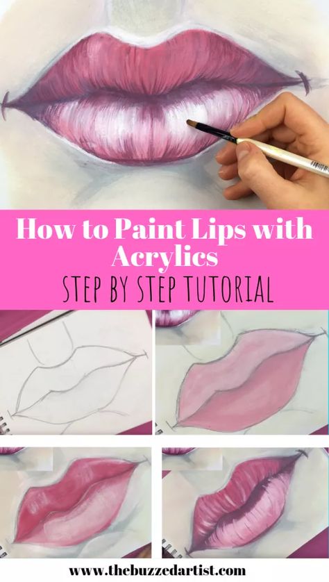 How to Paint a Realistic Lips and Mouth with Acrylic | Easy Step-by Step Tutorial for Beginners Paint Lips, Realistic Lips, Paint Realistic, Lips Painting, Painting Realistic, Acrylic Painting Lessons, Canvas Painting Tutorials, Acrylic Painting Tips, Paint Acrylic