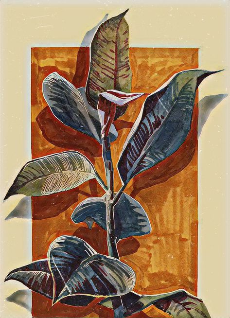 Artwork For Restaurants Wall Art, Plant Study Art, Watercolor Plant Art, Plant Art Reference, Plants Reference Drawing, Plant Paintings Acrylic, Plant Collage Art, Aesthetic Plants Drawing, Illustration Art Plants