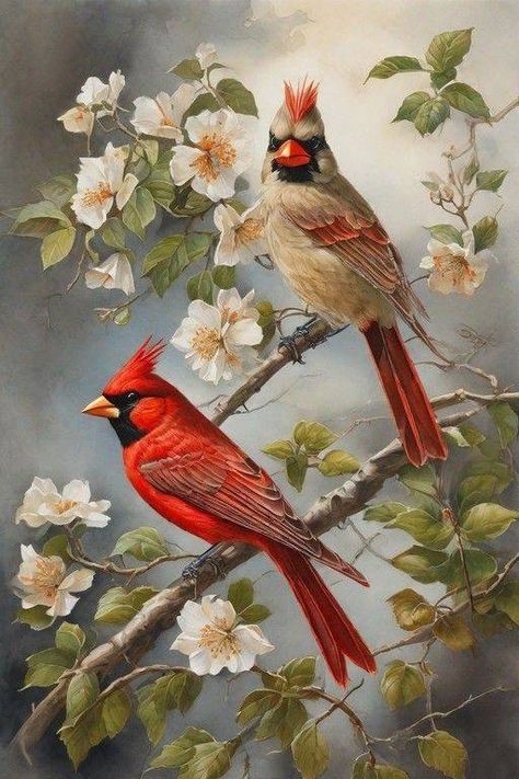 Discover Wildlife and Nature.🌄🍃 | Nice cardinal couple ❤️ | Facebook Floral Names, Cardinal Birds Art, Cardinal Couple, Paintings Nature, Handmade Greeting Card Designs, Watercolor Paintings Nature, Bird Paintings, Birds Art, Flower Landscape