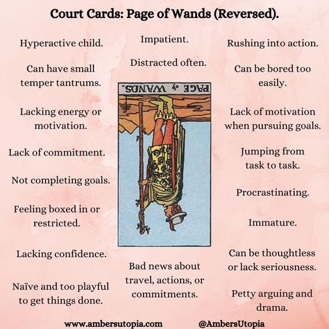 The Page of Wands, in a reversed position from the suit of wands in the tarot deck and its meanings, including the astrology and numerology meanings. 

#PageofWands #SuitofWands #TarotCardMeanings #Tarot Page Of Wands Tarot Meaning Reversed, 10 Of Wands Tarot Meaning Reversed, 2 Of Wands Reversed, 6 Of Swords Reversed, Page Of Wands Tarot Meaning, Page Of Wands Reversed, Court Cards Tarot, Tarot Reversed, 2 Of Wands