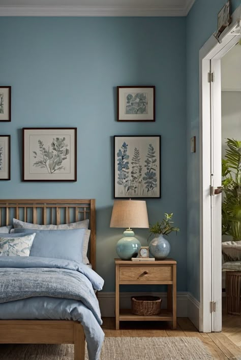 Dusty Blue Room, Dusty Blue Bedroom, Peaceful Bedroom Colors, Turquoise Bedroom Walls, Baby Blue Room, Warm Blue Paint Colors, Pale Blue Bedroom, Powder Blue Bedroom, Loft Vibes