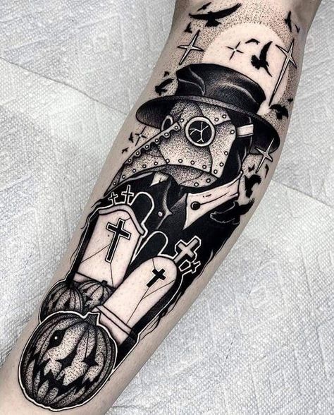 Dean Tattoo, Japanese Forearm Tattoo, Plague Doctor Tattoo, Doctor Tattoo, Skull Sleeve, Full Sleeve Tattoo Design, Forearm Tattoo Design, Creepy Tattoos, Spooky Tattoos