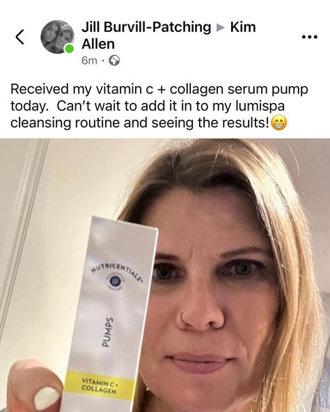 My lovely customer Jill is one of the 1st to try our just launched in UK Vegan Collagen & Vitamin C Serum. Benefits of our Vegan Collagen & Vitamin C pump serum. 🍊 Nutricentials Pumps Vitamin C + Collagen combines powerhouse ingredients, like Vitamin C & Collagen, for skin that appears brighter and more youthful. Get ready to glow all out! Helps to visibly brighten your skin and provide a luminous complexion for the ultimate dewy glow. Helps reduce the appearance of some early signs of sk... Vitamin C Serum Benefits, Collagen For Skin, Serum Benefits, Vegan Collagen, Collagen Serum, Cleansing Routine, Vitamin C Serum, Vitamin C, Your Skin