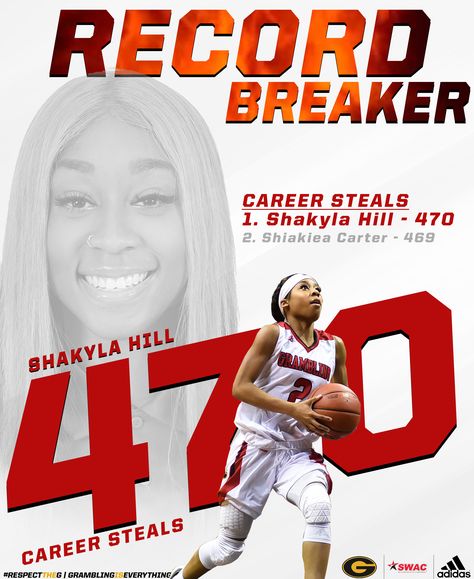 Shakyla Hill breaks school and SWAC record for career steals Sports Banners, Sports Poster, Sport Banner, High School Sports, Sports Graphics, Water Polo, Sports Stars, School Sports, Sport Poster