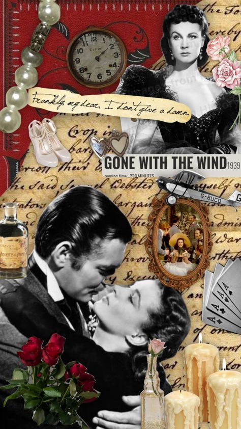 Gone With The Wind Book Aesthetic, Gone With The Wind Wallpaper, Gone With The Wind Aesthetic, Reading Core, Title Inspiration, Book Collage, Hollywood Aesthetic, Movie Collage, Wind Art