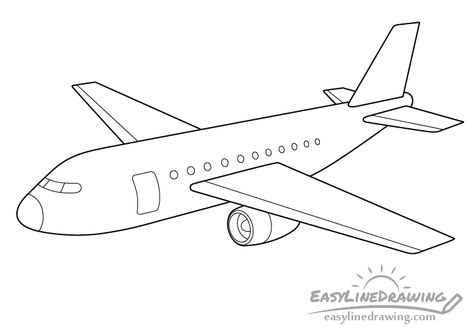 How to Draw an Airplane Step by Step - EasyLineDrawing White Airplane Drawing, Plane Sketch Airplanes, Drawing An Airplane, Clip Art Airplane, How To Draw An Airplane Easy, Cute Airplane Drawing, How To Draw An Airplane, How To Draw Airplane, How To Draw A Plane