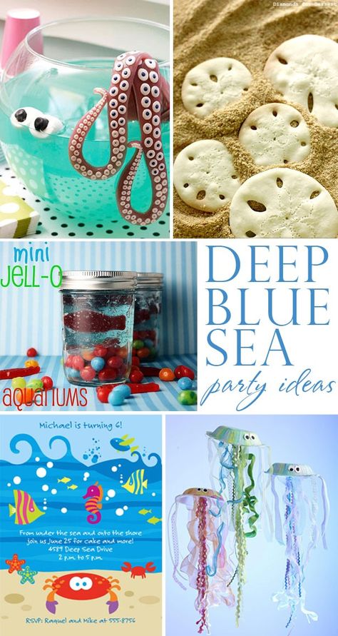 Fabulously creative deep blue sea birthday party ideas! Sand dollar cookies, octopus punch, jellyfish crafts, and more! Sand Dollar Cookies, Sea Birthday Party Ideas, Octonauts Party, Underwater Party, Sea Party Ideas, Ocean Birthday Party, Jellyfish Craft, Ocean Birthday, Ocean Party