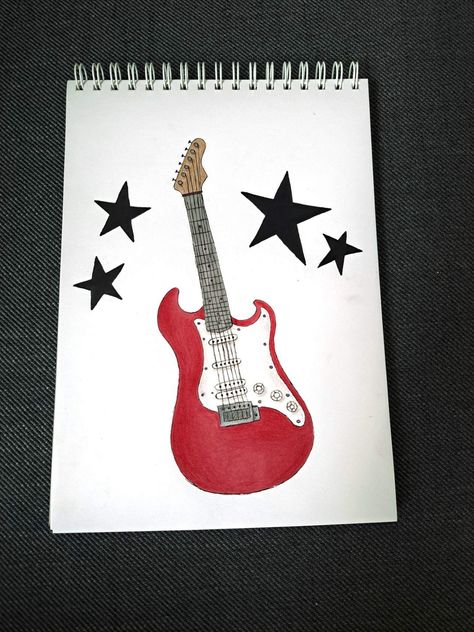 #guitar #drawing #aesthetic #stars #sketchbook #music #art Guitar Drawing Aesthetic, Rockstar Painting, Guitar Drawing Easy, Aesthetic Stars, Guitar Drawing, Drawing Aesthetic, Easy Guitar, Drawing Poses, Drawing Techniques