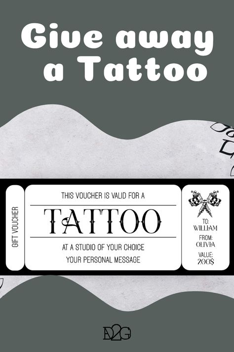 Show someone how much they mean to you with this stylish and unique Tattoo Fund Voucher. Not only does it make the lucky recipient feel extra special, but it also allows them to choose the perfect tattoo design that expresses their individual style. This voucher can be easily personalized and customized with Corjl – making it quick and easy to create a beautiful and unique piece of art. Customise it with your special message and try before you buy! Tattoo Voucher, Tattoo Ticket, Tattoo Birthday, Best Friend Tattoo, Perfect Tattoo, Diy Coupons, Romantic Gestures, Family Tattoos, Gift Voucher