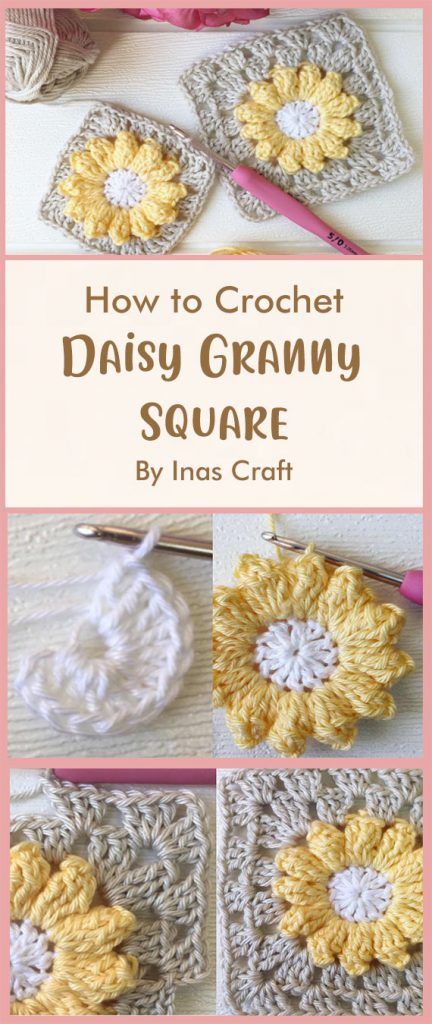 7 Inspiration of Daisy Granny Square Crochet - Carolinamontoni.com Daisy Granny Square Pattern, Crochet Granny Square Beginner, Crochet Pattern Beginner, Daisy Granny Square, Granny Square Pattern Free, Granny Square Projects, Square Crochet Pattern, Granny Square Pattern, Crochet Daisy