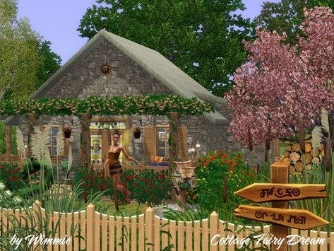 Wimmie's Little Cottage Fairy Dream Sims 3 Fairy, Ts3 Cc, Sims Houses, Cottage Fairy, Fairy Cottage, Fairy Clothes, Stone Cottage, Little Cottage, Sims Community