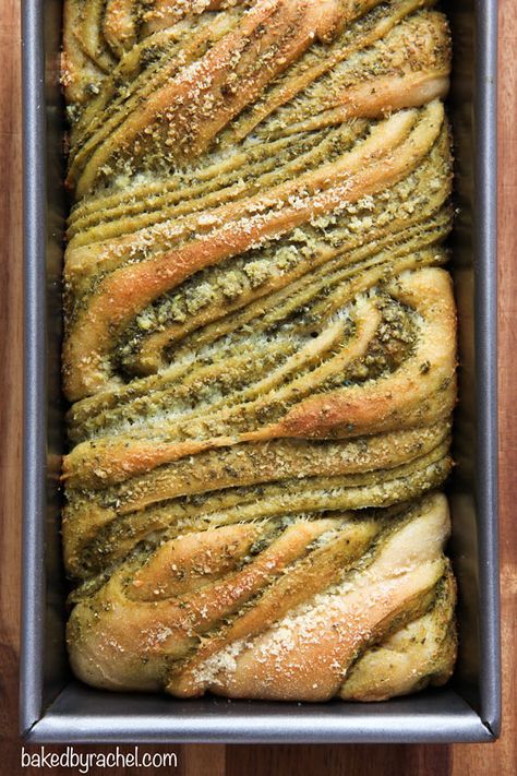 Pesto Bread Recipe, Pesto Bread, A Loaf Of Bread, Savory Bread, Cloud Bread, Loaf Of Bread, Baked Bread, Family Cookbook, Crumpets