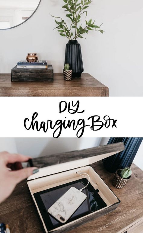 DIY Charging box for phone and ipad... you would never know! Such a great way to limit phone usage too Wooden Cornice, Limit Screen Time, Organization Goals, Phone Charging Station, Hiding Ugly, Blogger Home, Renovation Inspiration, Phone Box, Bunker Hill