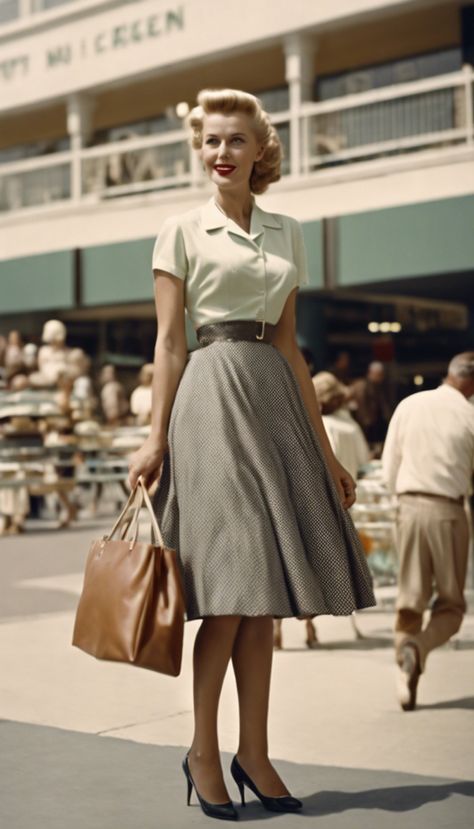 Old Lady Style Outfits, 1950s Spring Fashion, Vintage 50s Outfits, 1950s Female Fashion, 50s Casual Outfits, Vintage Glamour Outfits, 1950s Casual Outfits, 1950s Fashion Women Casual, 1950s Aesthetic Fashion