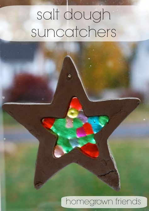 Salt Dough Suncatchers- Beautiful hanging in your window or use as an ornament on your Christmas Tree (Homegrown Friends) Homemade Christmas Ornament, Diy Christmas Ornaments Easy, Cadeau Parents, Salt Dough, Easy Christmas Diy, Christmas Ornament Crafts, Childrens Crafts, Christmas Crafts For Kids, Winter Crafts